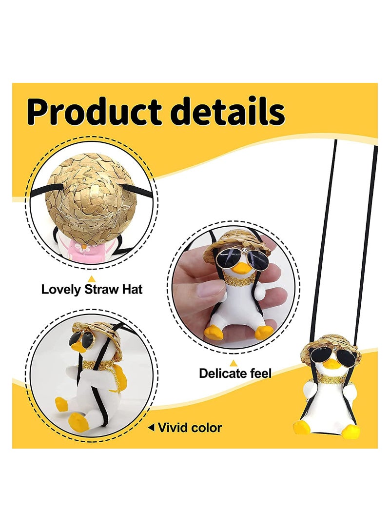 Creative Swing Duck Car Pendant, Stylish Rear View Mirror Decoration, Fun Straw Hat Duck Ornament for Car Accessories - Image 5