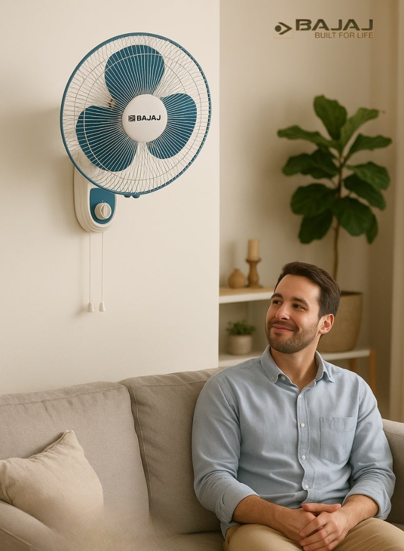 Bajaj Turbo 400mm Wall Fan | High-Speed 16 Inch Wall-Mounted Fan with Powerful Air Delivery, 3 Speed Settings, Oscillation & Stylish Fiji Blue Finish – 55 W 252107 blue - Image 2