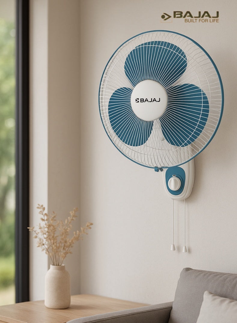 Bajaj Turbo 400mm Wall Fan | High-Speed 16 Inch Wall-Mounted Fan with Powerful Air Delivery, 3 Speed Settings, Oscillation & Stylish Fiji Blue Finish – 55 W 252107 blue - Image 4