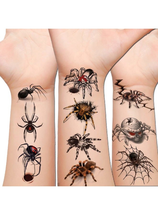 Hohamn Halloween Spider Temporary Tattoos, 12 Sheets Halloween Tattoos 3D Spider Tattoos for Kids Halloween Party Favors Festivals - Image 1
