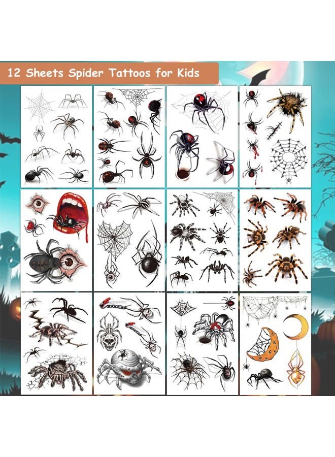 Hohamn Halloween Spider Temporary Tattoos, 12 Sheets Halloween Tattoos 3D Spider Tattoos for Kids Halloween Party Favors Festivals - Image 2