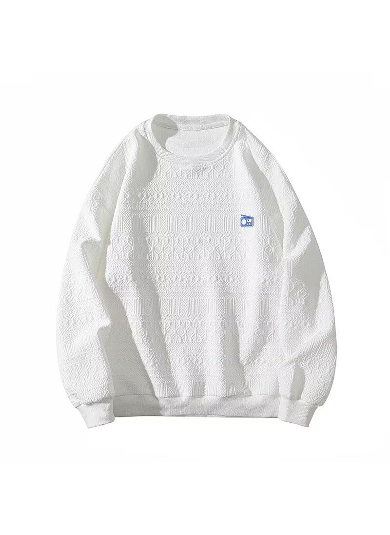 Generic - Men Fashion Brand No-hat Round-neck Base Shirt Oversize High-street American Retro Coat Casual Cotton Polyester Fabric White - Image 1