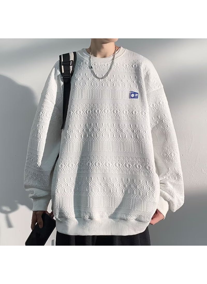 Generic - Men Fashion Brand No-hat Round-neck Base Shirt Oversize High-street American Retro Coat Casual Cotton Polyester Fabric White - Image 1
