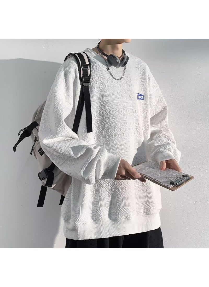 Generic - Men Fashion Brand No-hat Round-neck Base Shirt Oversize High-street American Retro Coat Casual Cotton Polyester Fabric White - Image 1
