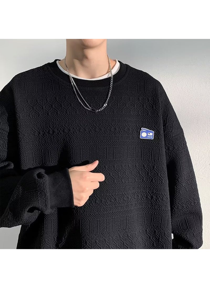 Generic - Men Fashion Brand No-hat Round-neck Base Shirt Oversize High-street American Retro Coat Casual Cotton Polyester Fabric White - Image 1