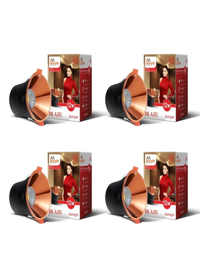 Murphy 12W Blaze Black Body Rose Gold Finish Full Copper COB Spot Down Light : Warm White, Pack of 4 - Image 1