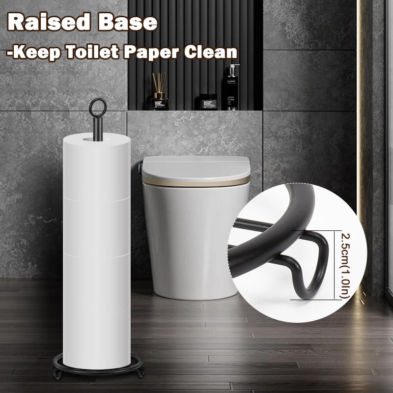 Siyzda Bath Toilet Paper Holder  Toilet Tissue Holder for Paper Rolls  Metal Toilet Paper Organizer Storage  Tissue Roll Holder Stand for Bathroom/Kitchen Countertop (21  H  Matte Black) - Image 4