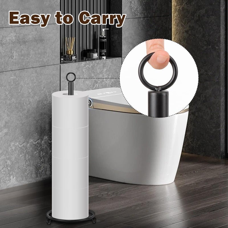 Siyzda Bath Toilet Paper Holder  Toilet Tissue Holder for Paper Rolls  Metal Toilet Paper Organizer Storage  Tissue Roll Holder Stand for Bathroom/Kitchen Countertop (21  H  Matte Black) - Image 5