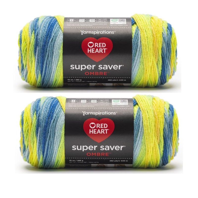 Red Heart Super Saver Ombre Electric Yarn - 2 Pack of 283g/10oz - 100% Acrylic - #4 Worsted (Medium) - 482 Yards - Knitting/Crochet - Image 1