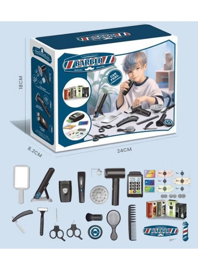 25 Pcs Barber Shop Pretend Play Set Shaving Toy for Boys, Beauty Hair Salon Toy Kit with Realistic Hairdryer,Mirror, Scissors Styling Accessories,Toddler Shaving Kit and Styling Toy Set Birthday Gift - Image 4