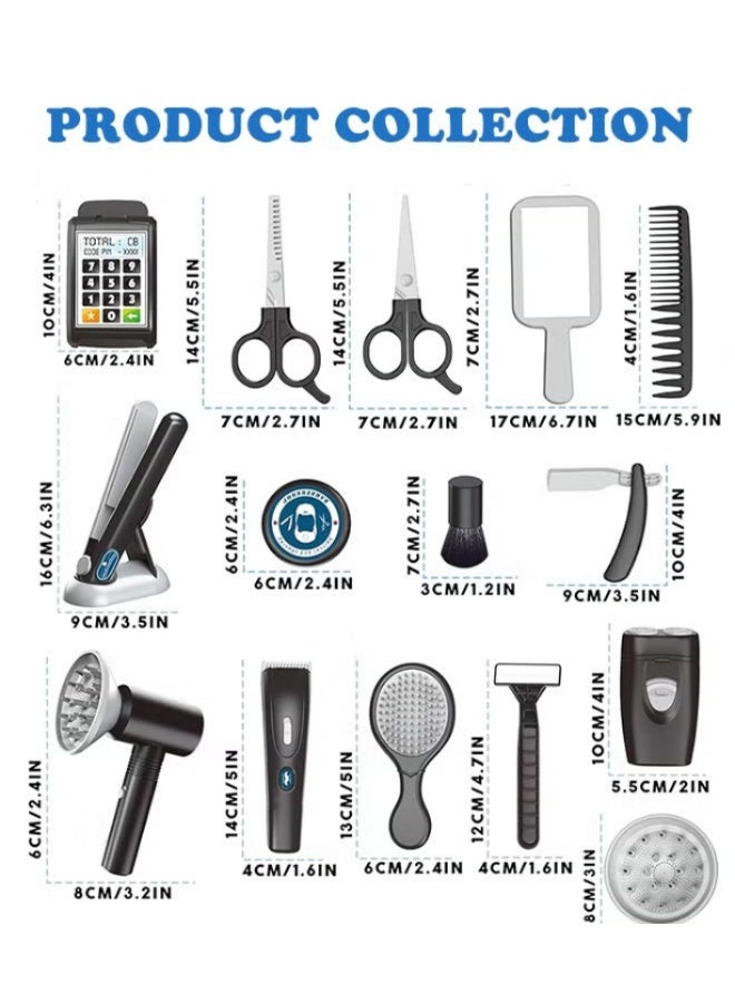 25 Pcs Barber Shop Pretend Play Set Shaving Toy for Boys, Beauty Hair Salon Toy Kit with Realistic Hairdryer,Mirror, Scissors Styling Accessories,Toddler Shaving Kit and Styling Toy Set Birthday Gift - Image 3