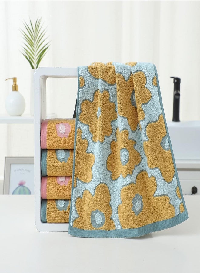 Pidada Hand Towels Set of 2 Floral Pattern 100% Cotton Absorbent Soft Decorative Towel for Bathroom (Aqua Blue) - Image 2