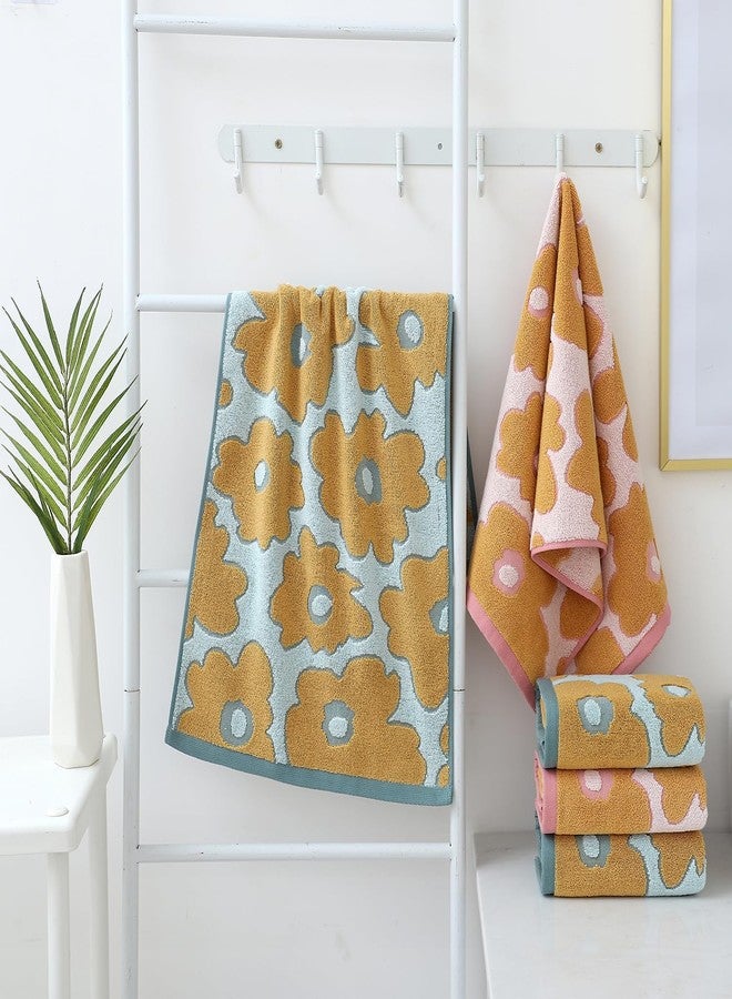 Pidada Hand Towels Set of 2 Floral Pattern 100% Cotton Absorbent Soft Decorative Towel for Bathroom (Aqua Blue) - Image 4