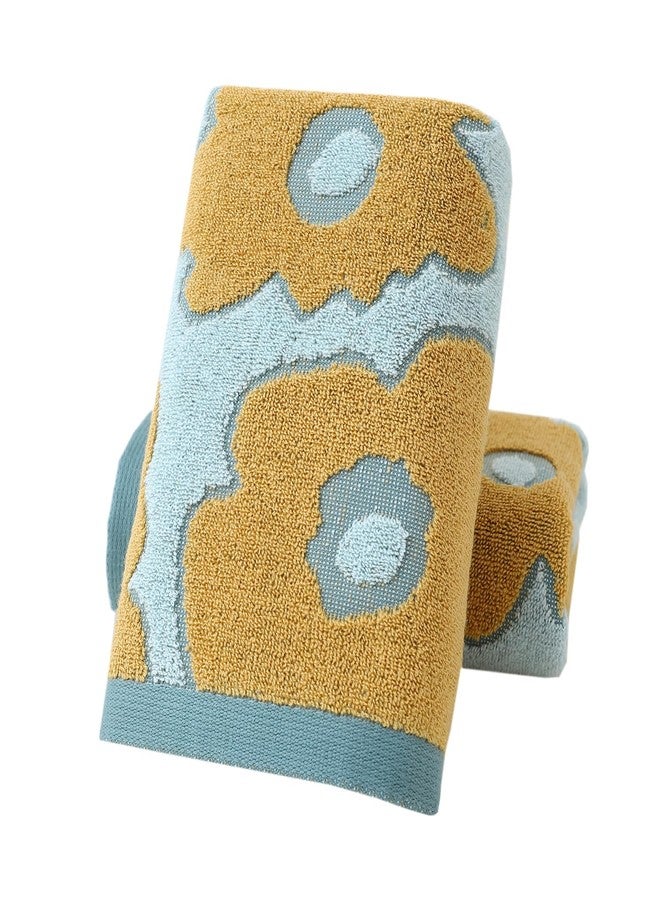 Pidada Hand Towels Set of 2 Floral Pattern 100% Cotton Absorbent Soft Decorative Towel for Bathroom (Aqua Blue) - Image 1