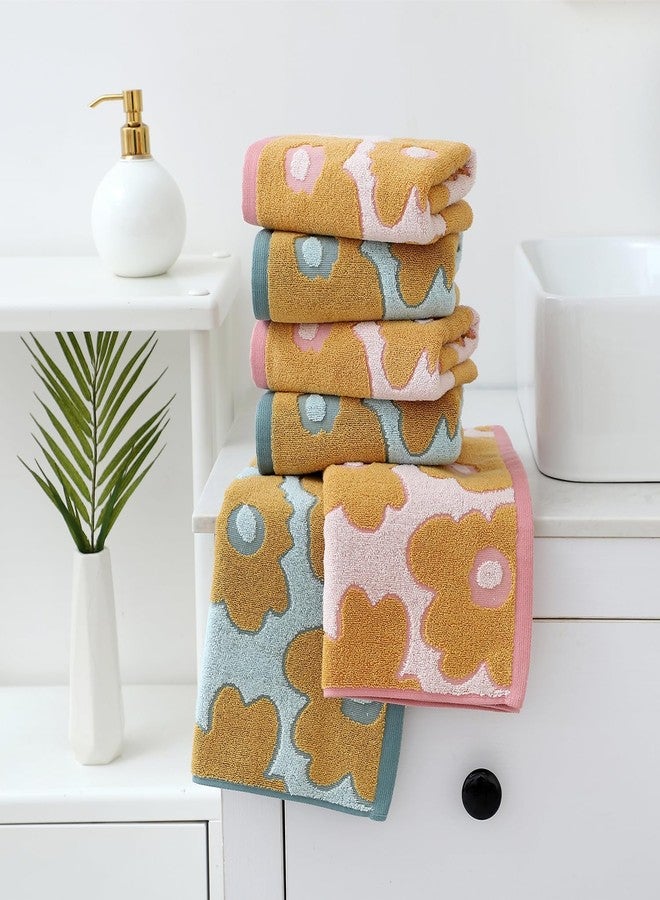Pidada Hand Towels Set of 2 Floral Pattern 100% Cotton Absorbent Soft Decorative Towel for Bathroom (Aqua Blue) - Image 3
