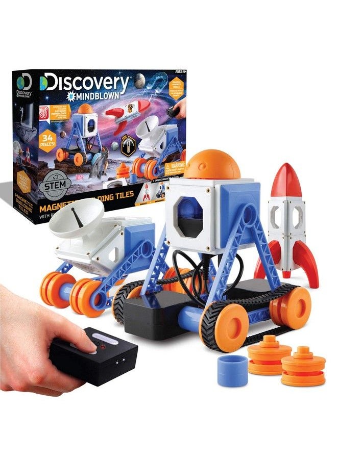 Discovery Kids Discovery Mindblown Customizable Magnetic Building Tiles With Remote Control 34Piece Play Set Build 3 Intergalactic Models Includes 2 Powered Motors Stem Toy For Boys And Girls  - Image 2