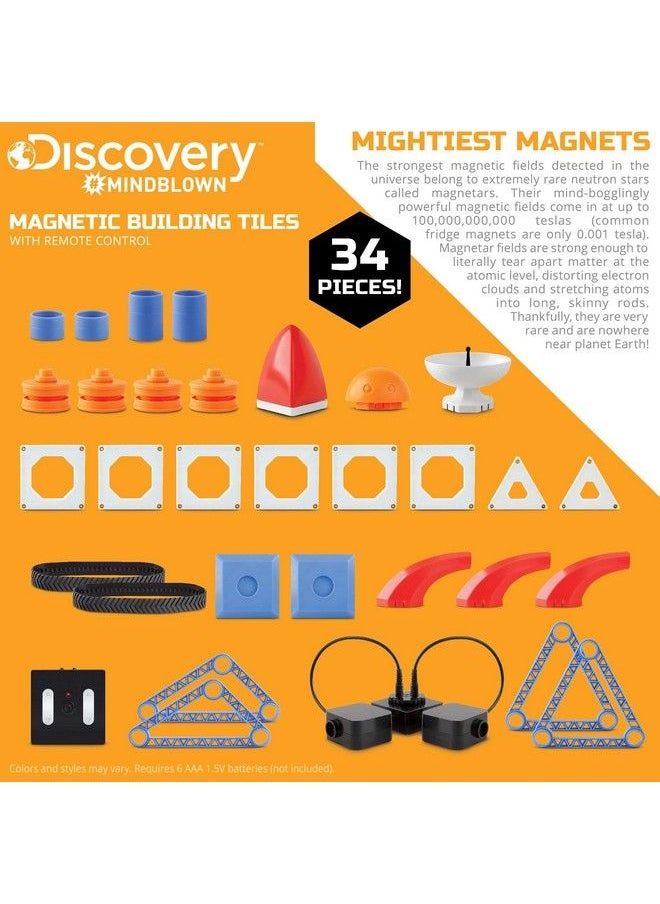 Discovery Kids Discovery Mindblown Customizable Magnetic Building Tiles With Remote Control 34Piece Play Set Build 3 Intergalactic Models Includes 2 Powered Motors Stem Toy For Boys And Girls  - Image 4