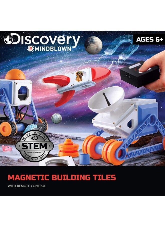 Discovery Kids Discovery Mindblown Customizable Magnetic Building Tiles With Remote Control 34Piece Play Set Build 3 Intergalactic Models Includes 2 Powered Motors Stem Toy For Boys And Girls  - Image 3