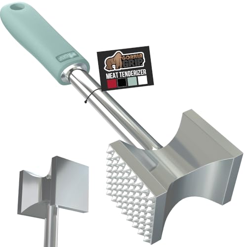 GORILLA GRIP Patented Dual-Sided Meat Tenderizer, Heavy Duty Kitchen Mallet with Soft Handle, Spiked Side Tenderizes and Smooth Flattens, Maximize Food Flavor, Commercial Grade Chicken Pounder, Mint - Image 1