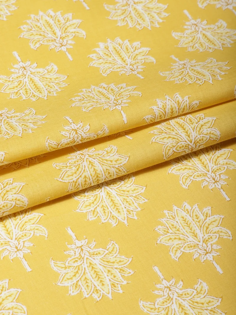 أيه كيه إس Floral Buta Print Fabric, Mustard Yellow, One Meter