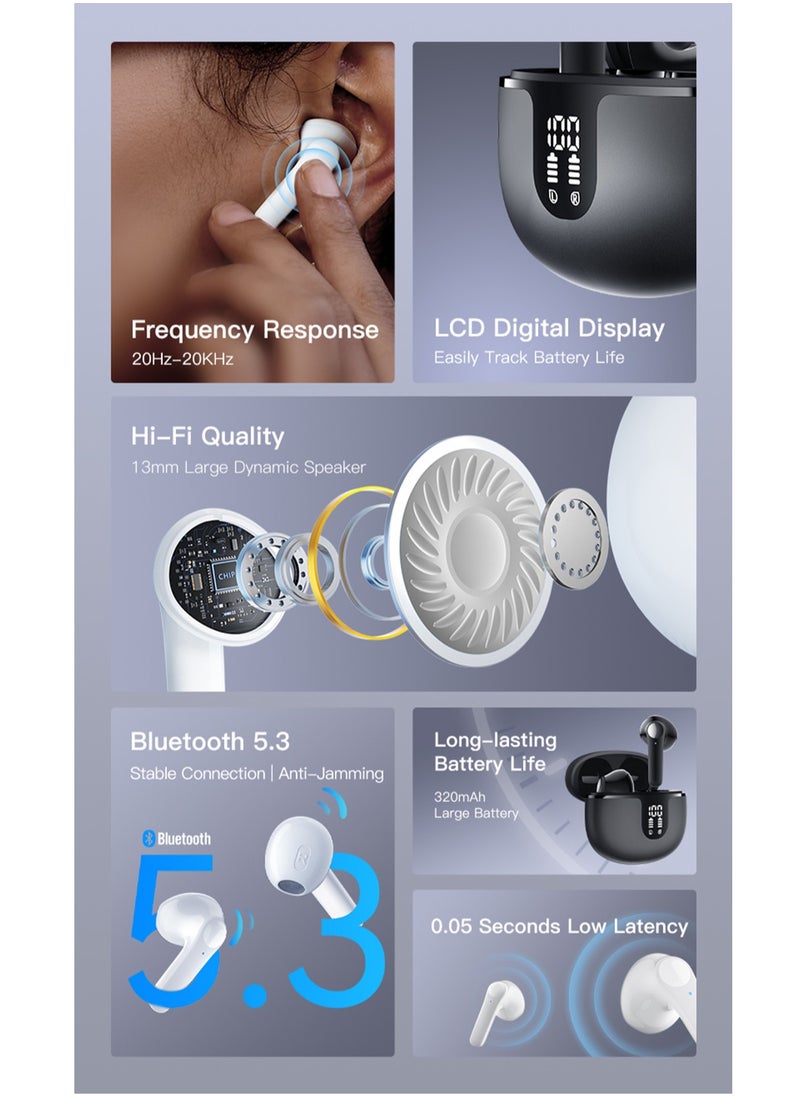 Youque - New TWS Waterproof Sports In-Ear Wireless Earbuds, Bluetooth Earphones with LED Digital Display for iPhone IOS Android Windows Black - Image 1