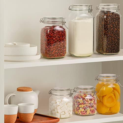 ComSaf Airtight Glass Canister Set of 3 with Lids 34oz Food Storage Jar Square - Storage Container with Clear Preserving Seal Wire Clip Fastening for Kitchen Canning Cereal,Pasta,Sugar,Beans,Spice - Image 3