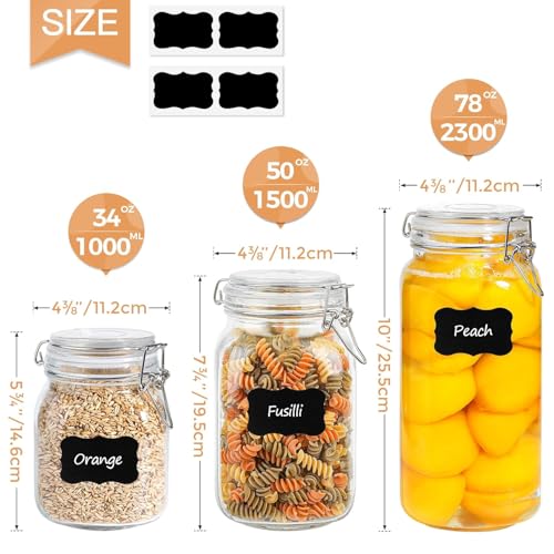 ComSaf Airtight Glass Canister Set of 3 with Lids 34oz Food Storage Jar Square - Storage Container with Clear Preserving Seal Wire Clip Fastening for Kitchen Canning Cereal,Pasta,Sugar,Beans,Spice - Image 2