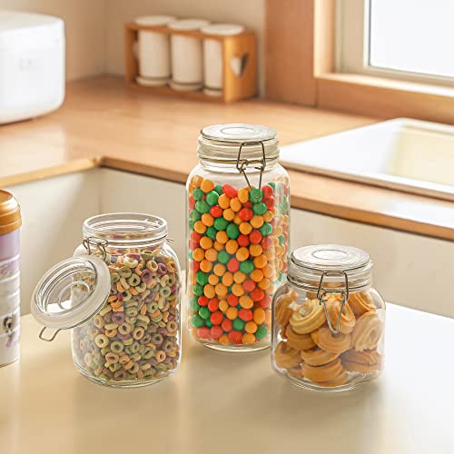 ComSaf Airtight Glass Canister Set of 3 with Lids 34oz Food Storage Jar Square - Storage Container with Clear Preserving Seal Wire Clip Fastening for Kitchen Canning Cereal,Pasta,Sugar,Beans,Spice - Image 4
