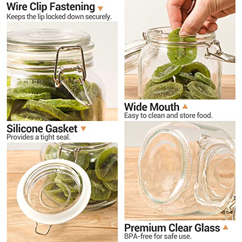 ComSaf Airtight Glass Canister Set of 3 with Lids 34oz Food Storage Jar Square - Storage Container with Clear Preserving Seal Wire Clip Fastening for Kitchen Canning Cereal,Pasta,Sugar,Beans,Spice - Image 5