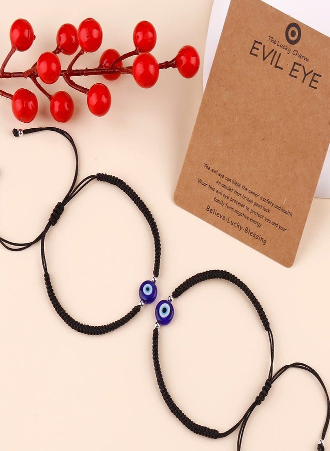 SUMMER LOVE Handmade String Red evil eye bracelets blue evil eye jewelry bracelet for women men teens pack of 2 braclets mal de ojo bracelets ojo turco pulsera (2 Black with silver bead) - Image 2