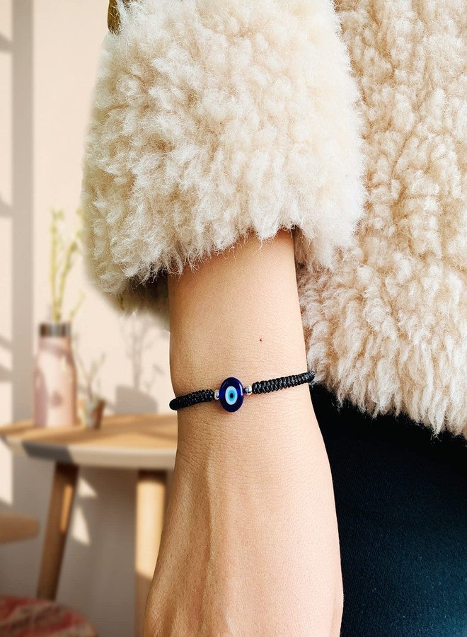 SUMMER LOVE Handmade String Red evil eye bracelets blue evil eye jewelry bracelet for women men teens pack of 2 braclets mal de ojo bracelets ojo turco pulsera (2 Black with silver bead) - Image 5