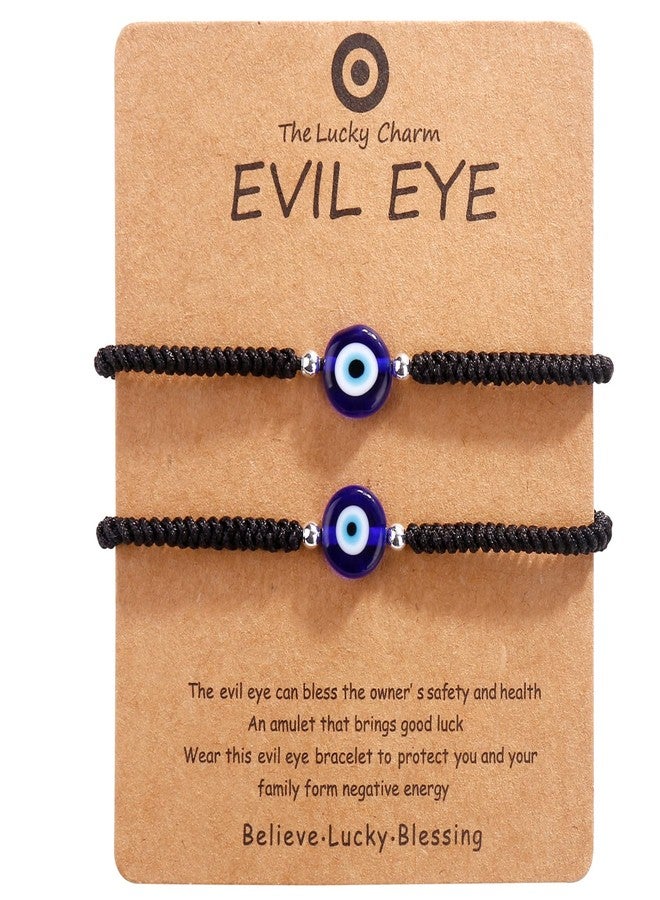 SUMMER LOVE Handmade String Red evil eye bracelets blue evil eye jewelry bracelet for women men teens pack of 2 braclets mal de ojo bracelets ojo turco pulsera (2 Black with silver bead) - Image 1