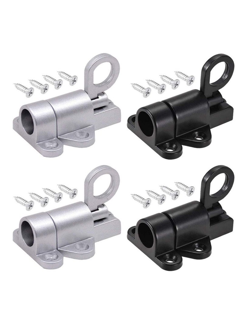 Excefore 4 Pcs Spring Latch Bolt,Automatic Latch Lock,Spring Lock Automatic Spring Latch,Pull Ring Door Bolt with Screws,Suitable for Windows Wooden Doors,Courtyard Doors,Cabinet Doors(Black and Silver Gray)  - Image 1