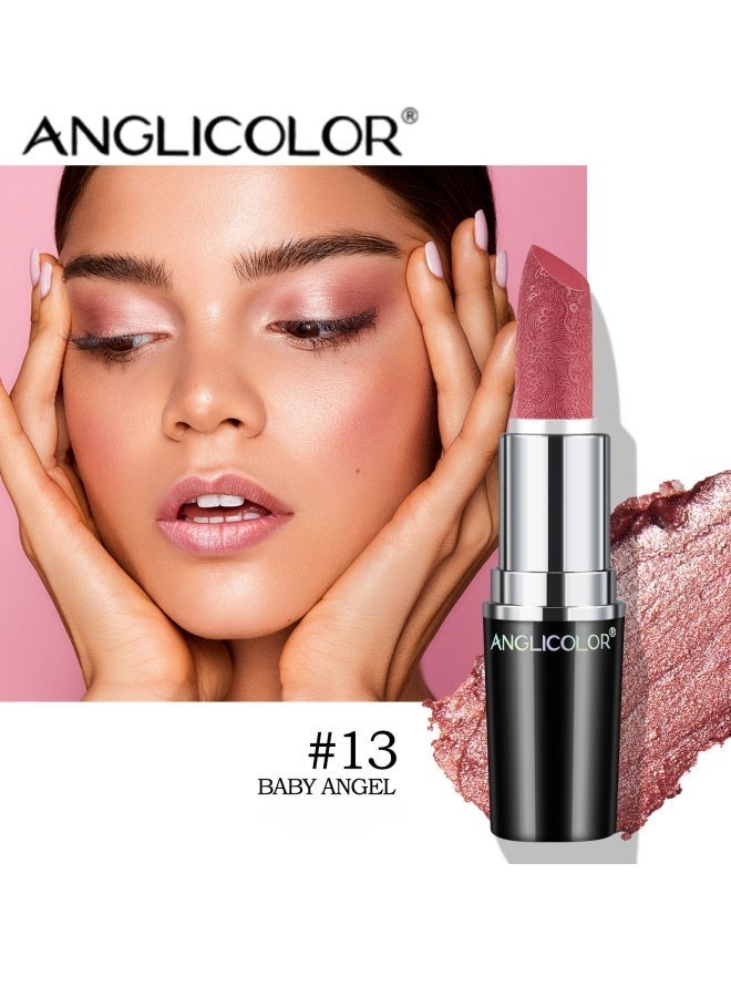 Anglicolor Metallic Shine Lipstick for Women, High Impact Lipcolor, Silky Smooth and Moisturizing, Non-Sticky, Long Lasting and Smudge Proof, Full Coverage Lip MakeUp (#13 BABY ANGEL) - Image 1