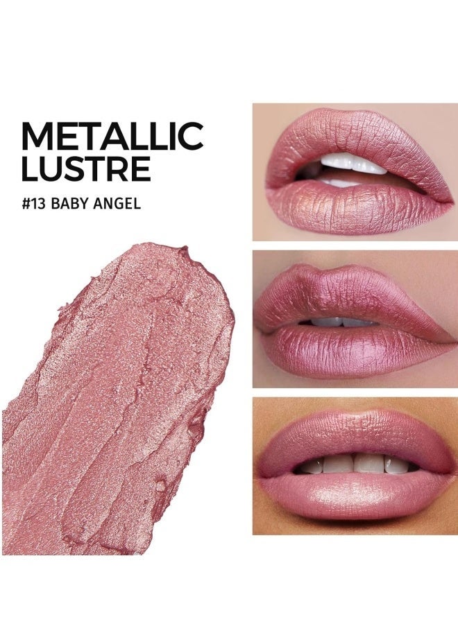 Anglicolor Metallic Shine Lipstick for Women, High Impact Lipcolor, Silky Smooth and Moisturizing, Non-Sticky, Long Lasting and Smudge Proof, Full Coverage Lip MakeUp (#13 BABY ANGEL) - Image 3
