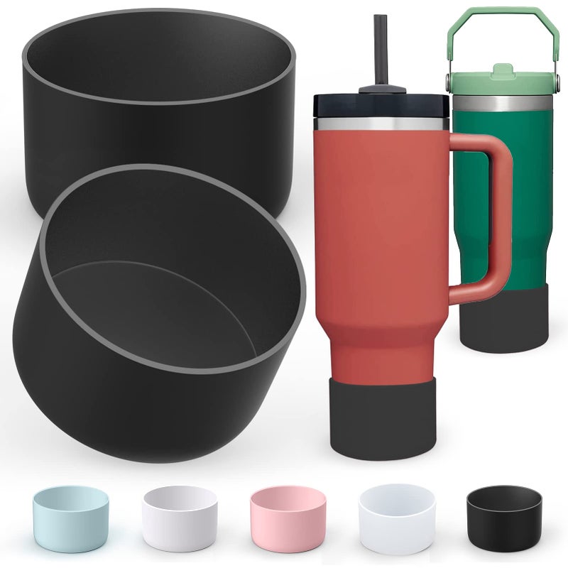 AIERSA AIERSA 2Pcs Silicone Boot Sleeve for Stanley Quencher 40 oz 30 oz Tumbler with Handle  for IceFlow 20oz 30oz Protective Water Bottle Cup Bottom Bumper Cover for Stanley Tumbler Accessories Black