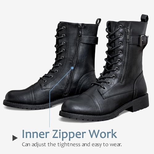 Vepose Women's Black Combat Boots Low Heel, Mid Calf Military Boots, 928 Size 8.5 US - with Card Knife Wallet Pocket (CJY928 Black 08.5) - Image 3