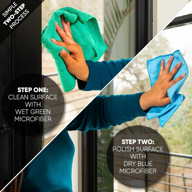 Longmann Microfiber Glass Cleaning Cloths | Streak Free Windows & Mirrors | Lint Free Towels | Car Windows Wipes | Polishing Rags | Machine Wash- 8 Pack (Green 2 Pack, Blue 6 Pack) - Image 3