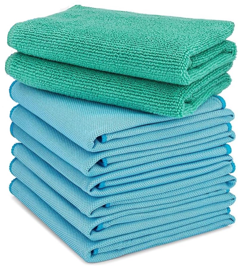 Longmann Microfiber Glass Cleaning Cloths | Streak Free Windows & Mirrors | Lint Free Towels | Car Windows Wipes | Polishing Rags | Machine Wash- 8 Pack (Green 2 Pack, Blue 6 Pack) - Image 1