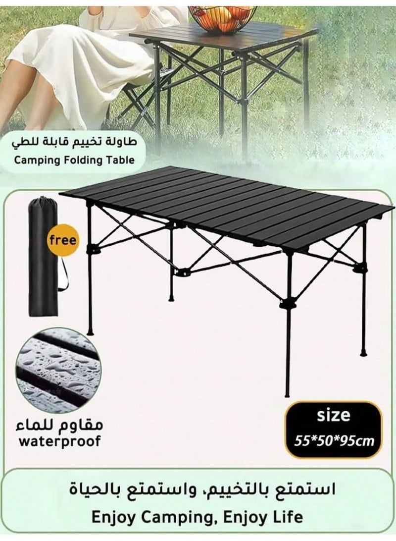 السيميا طاولة تخييم خارجية قابلة للطي وخفيفة الوزن، مصنوعة من الألومنيوم المتين، مثالية للنزهات الخارجية، وحفلات الشواء، والشواطئ، والنزهات، والطبخ، وتناول الطعام. تُطوى إلى نصفين، وتأتي مع حقيبة حمل. طاولة تخييم سوداء للشاطئ، أبعادها 95 × 55 × 50 سم. - Image 2