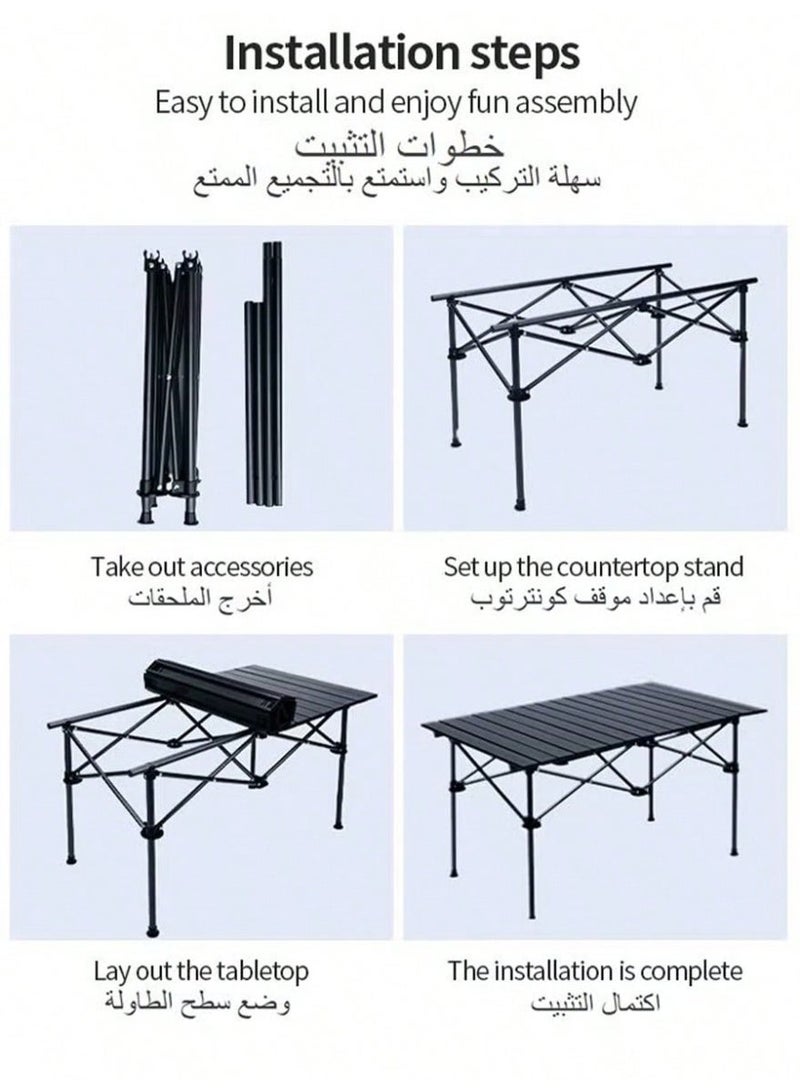 السيميا طاولة تخييم خارجية قابلة للطي وخفيفة الوزن، مصنوعة من الألومنيوم المتين، مثالية للنزهات الخارجية، وحفلات الشواء، والشواطئ، والنزهات، والطبخ، وتناول الطعام. تُطوى إلى نصفين، وتأتي مع حقيبة حمل. طاولة تخييم سوداء للشاطئ، أبعادها 95 × 55 × 50 سم. - Image 3