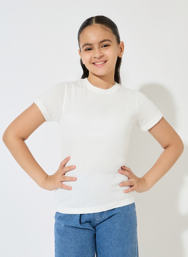 ستايلي تيشيرت سادة بياقة دائرية وأكمام قصيرة - Image 1