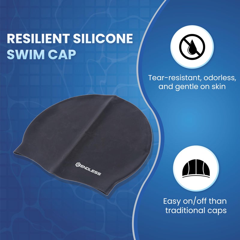 Endless EL1019 Classic Comfortable Plain Silicon Swimming Cap | Yellow | Material : Silicon | Elastic Waterproof Swimming Cap for Long and Short Hair with Thicker Edge | For Adults, Women and Men - Image 2