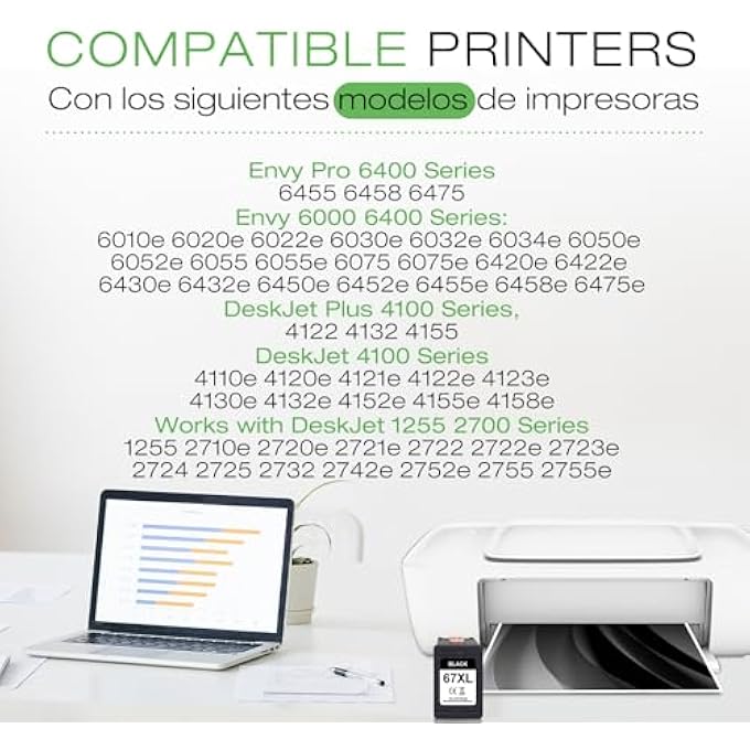 67XL BLACK INK CARTRIDGE COMPATIBLE FOR HP INK 67 67 BLACK INK CARTRIDGE WORKS WITH DESKJET 4155 4155E 2755 2755E 2700 ENVY 6455E 6400 6458 6000 6055E PRINTER (1 PACK) - Image 3
