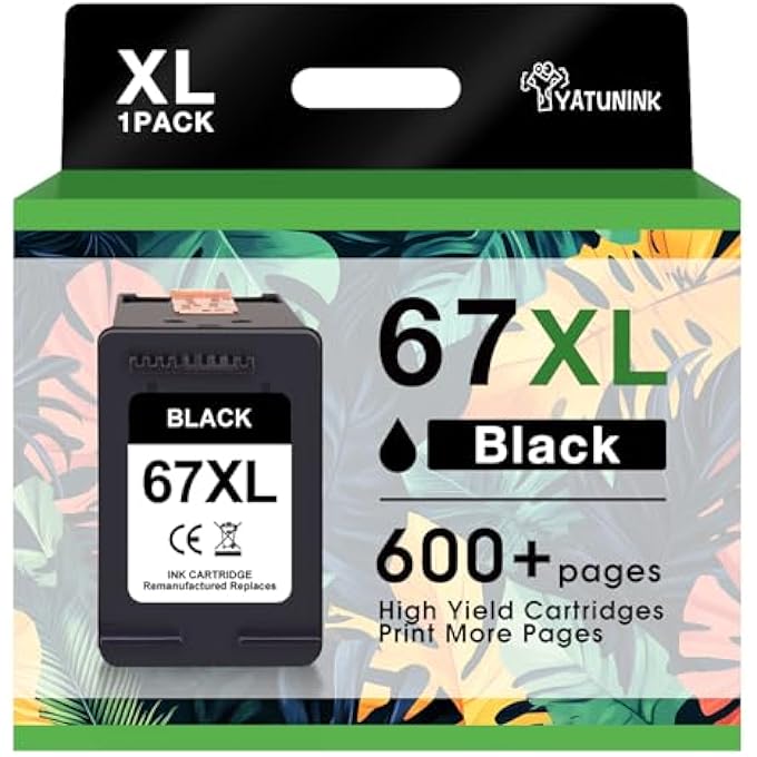 67XL BLACK INK CARTRIDGE COMPATIBLE FOR HP INK 67 67 BLACK INK CARTRIDGE WORKS WITH DESKJET 4155 4155E 2755 2755E 2700 ENVY 6455E 6400 6458 6000 6055E PRINTER (1 PACK) - Image 2