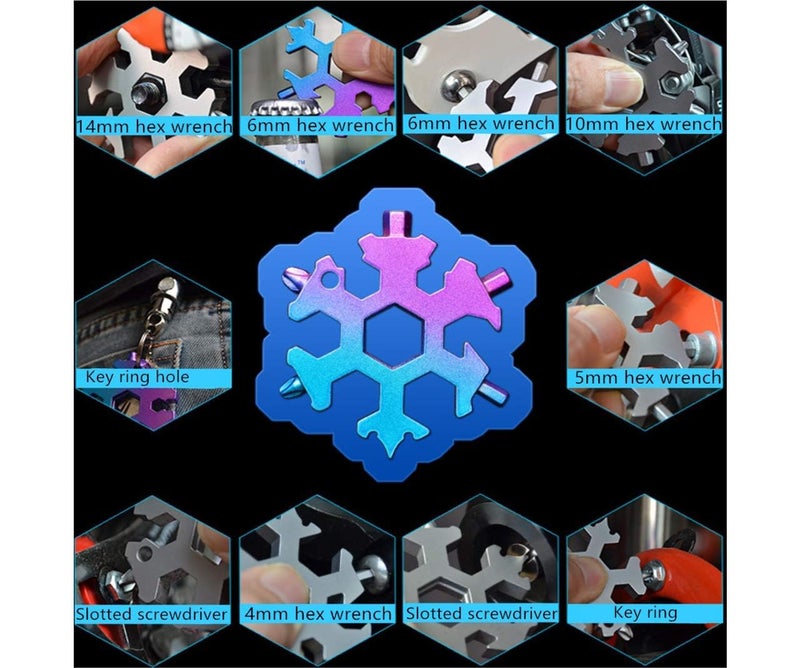 Oblivion Screw Driver - 18-In-1 Snowflake Multi-Tool, Portable Keychain, Stainless Steel EDC Pocket Tools with Bottle Opener, Screwdriver, Wrench and Hex Driver For Camping, Hiking, Biking (Rainbow) - Image 2