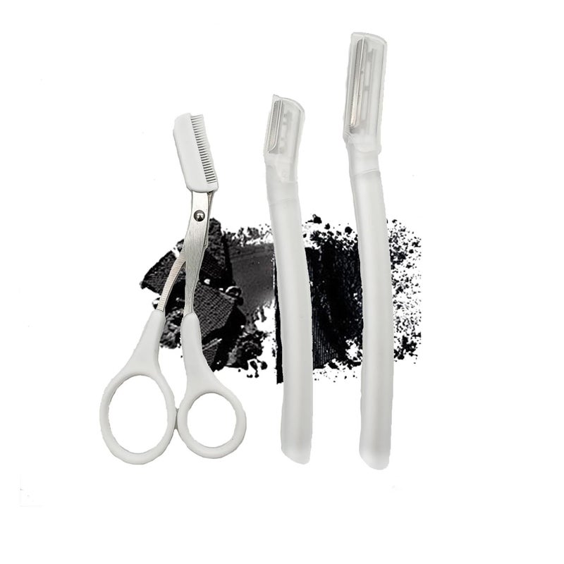 Eyebrow Razor Set Clear 2 Pieces With Protective Cover 1 Scissor Facial Hair Peach Fuzz Removal Face Shaver - Image 1
