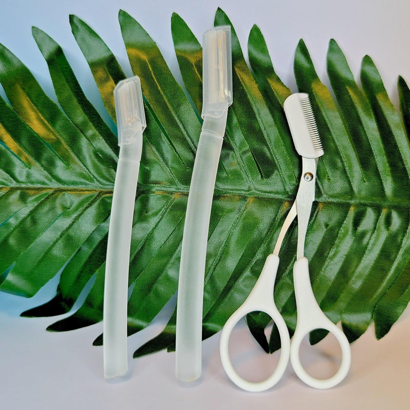 Eyebrow Razor Set Clear 2 Pieces With Protective Cover 1 Scissor Facial Hair Peach Fuzz Removal Face Shaver - Image 5