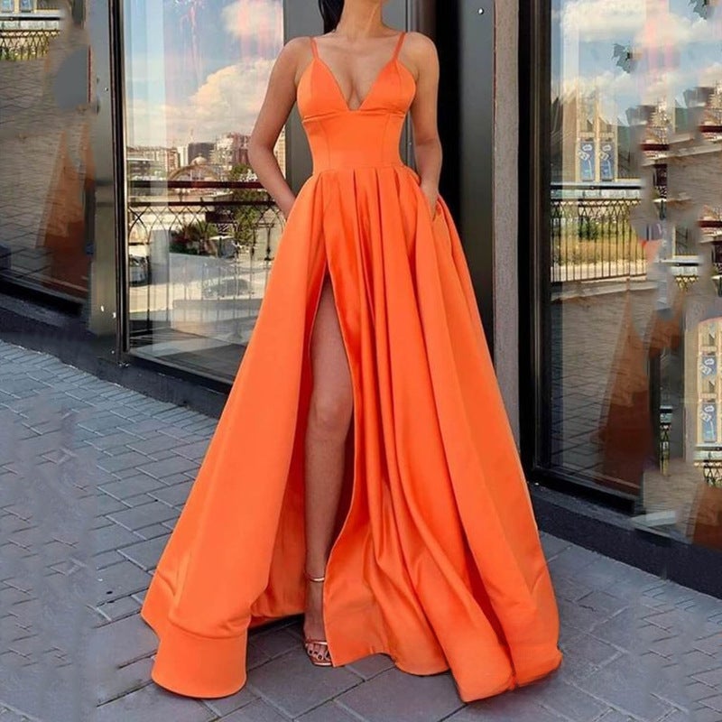 2024 Spring Slim Satin Evening Gown Blue - Image 3