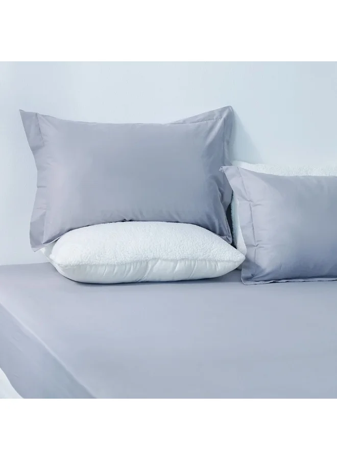 دانوب هوم Bliss 3 - Pieces Cotton King Fitted Sheet Set - Grey - 180x200 + 35 cm 50x75 cm | 100% Cotton - 144 Thread Count Bedding Set For Bedroom